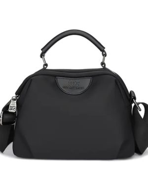 New Portable Nylon Cloth with Cowhide Shoulder Bag - Black