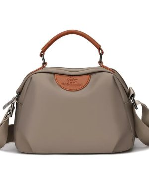 New Portable Nylon Cloth with Cowhide Shoulder Bag - Grey